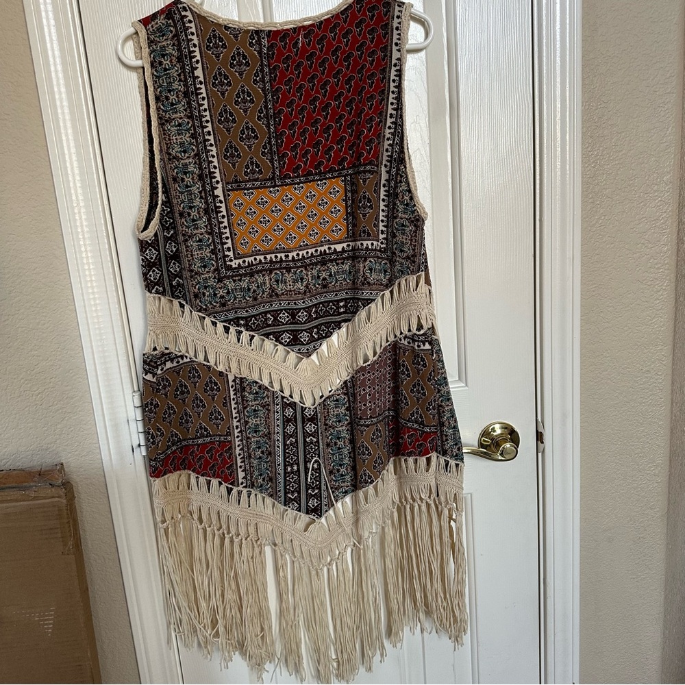 Dreamers Bohemian Vintage Crochet Fringe Patchwork Vest Woman’s-M Hippie Aztec - Picture 5 of 8